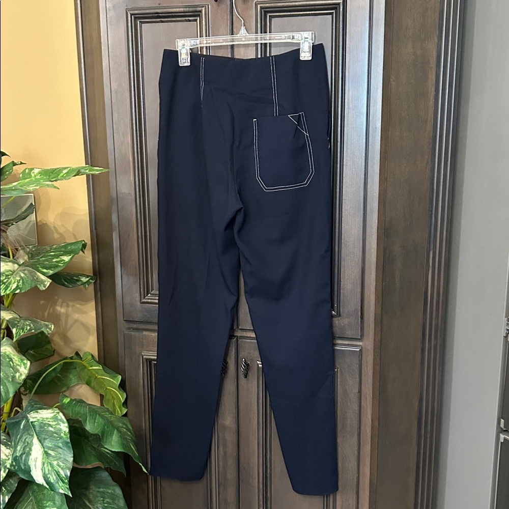Celine Dark Navy with White Piping Straight Leg Trousers ID: 150/66A NWOT - Picture 5 of 11
